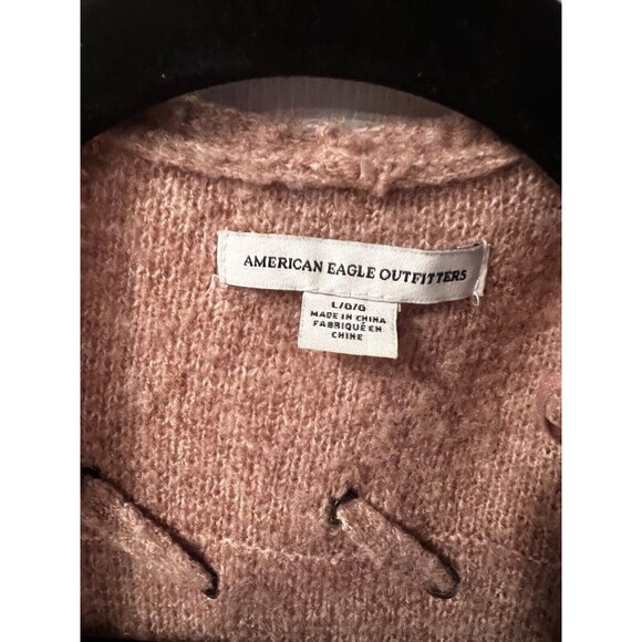 American Eagle Cardigan Womens L Fuzzy Knit Sweater Pockets Open Front cozy soft - Picture 2 of 7